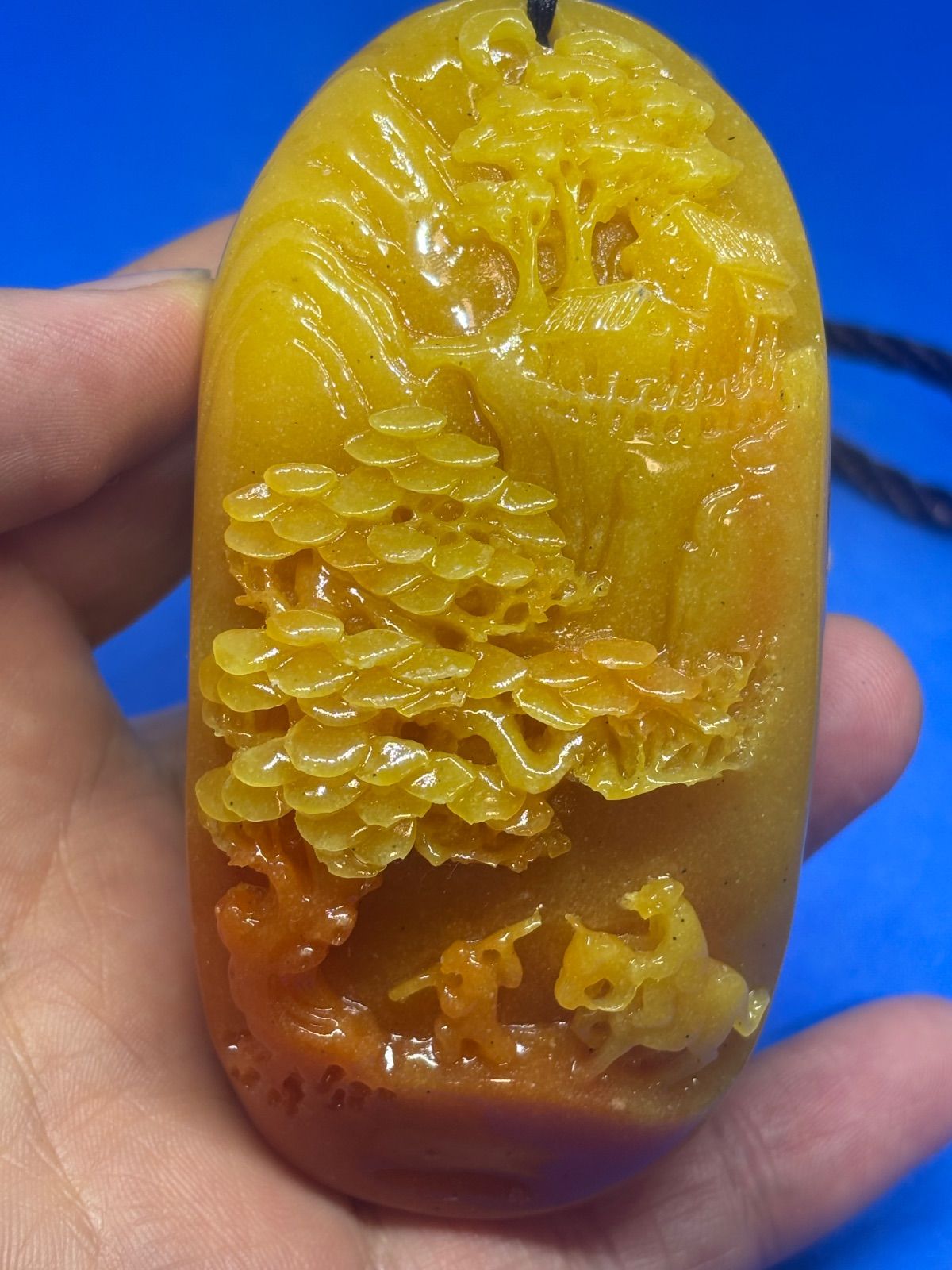 黄龍玉 精工彫刻山水人物 ハンドル 4633