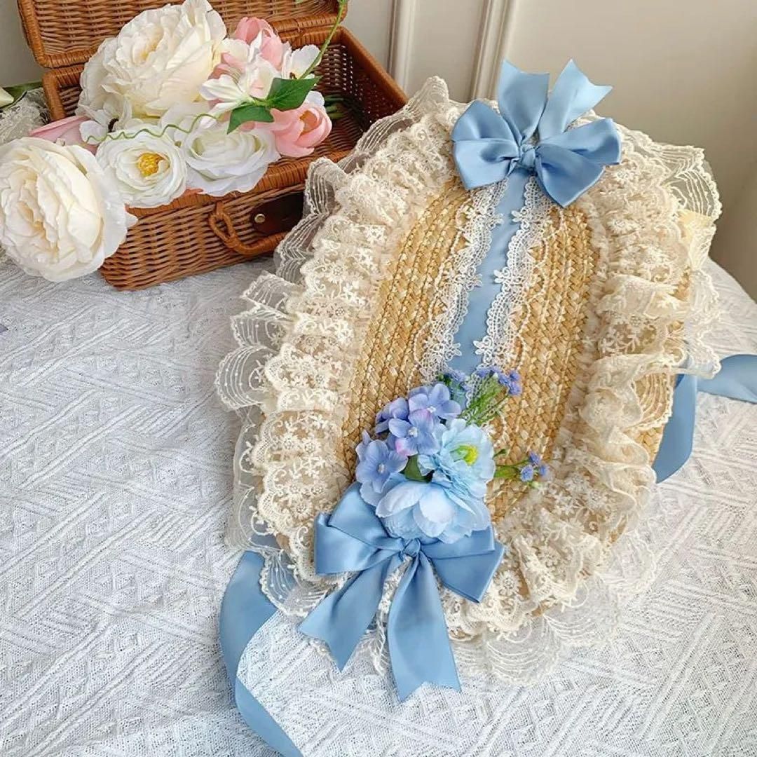 【朝花夕拾】田園プリント 刺繍四段振り jsk水色フリルロリータドレス 森ガール 手紙と詩☆朝花夕拾】田園プリント刺繍四段振りjsk ロリータ