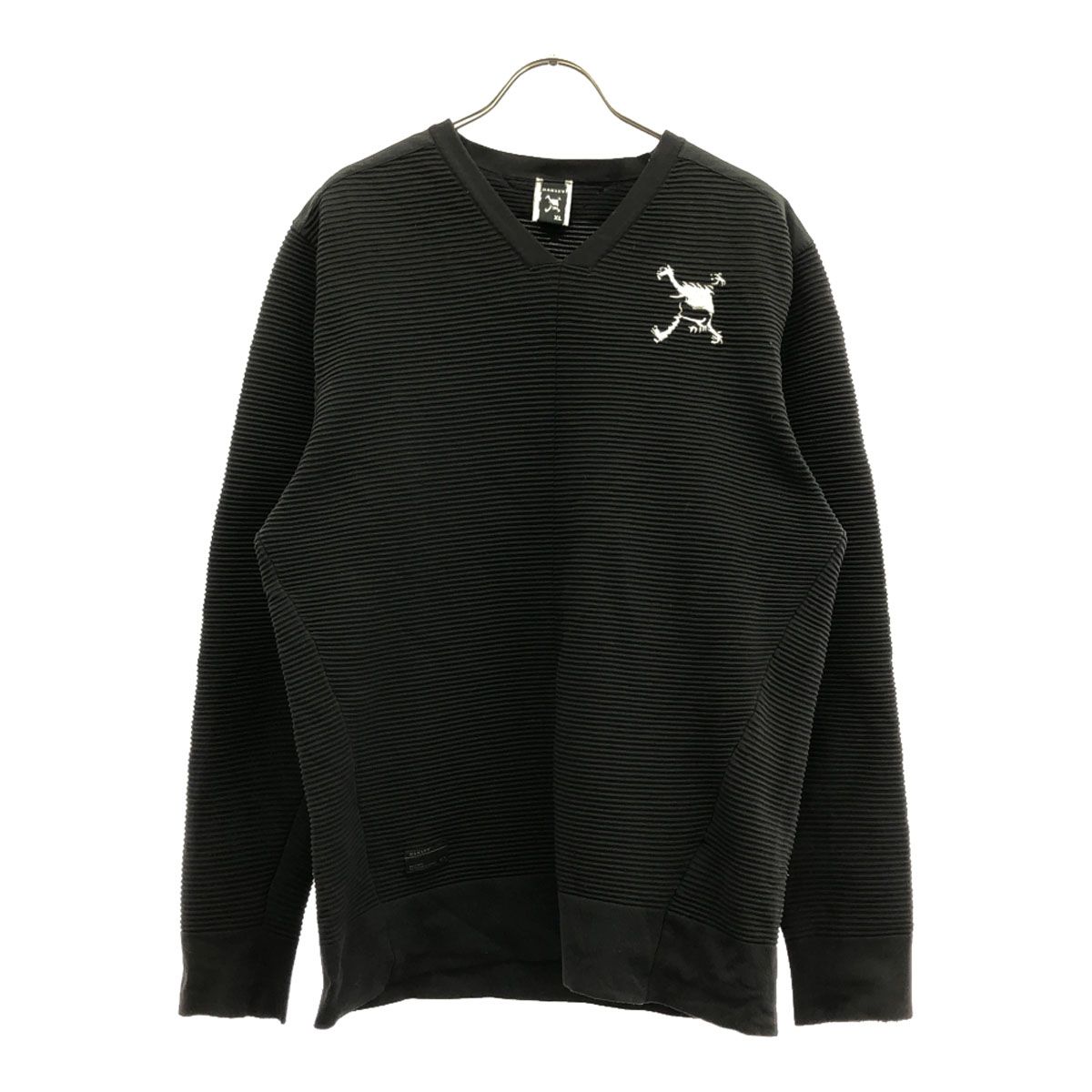 Oakley Vネックニット　ブラック　ロゴ刺繍 OAKLEY オークリー ロゴ刺繍 長袖 Vネック カットソー XL