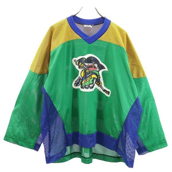 オールド 90s メッシュ 長袖 Tシャツ グリーン系 OLD ロンT メンズ 【中古】  【230427】
