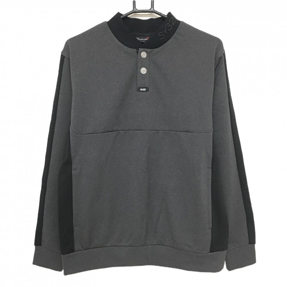 SY32 トレーナー 杢グレー×黒 スナップボタン 裏起毛 CORDURA メンズ L ゴルフウェア 2025年モデル SY32 BY SWEET YEARS