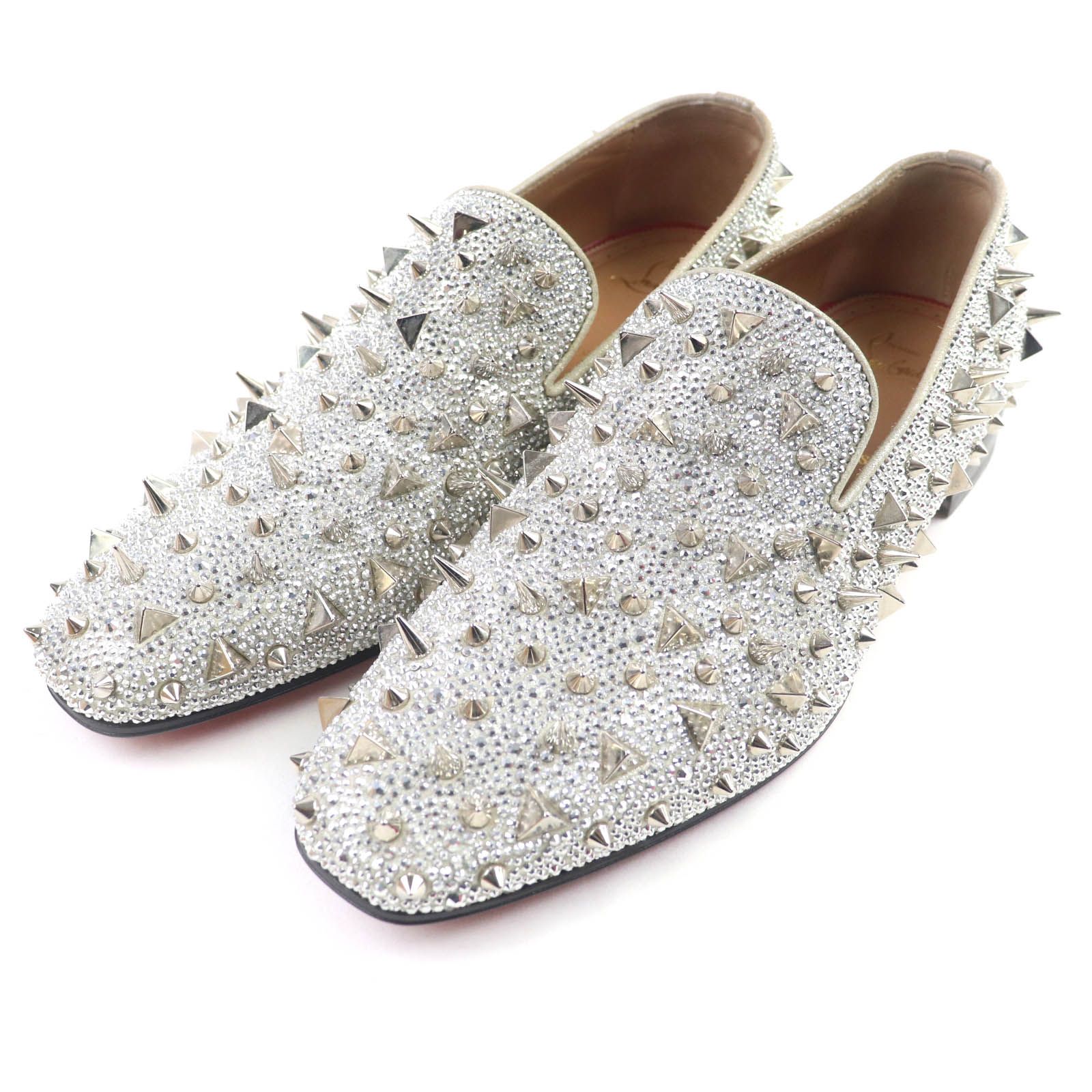 Christian Louboutin クリスチャンルブタン DANDY FLAT スタッズ ラインストーン ローファー シルバー シルバー金具 41.5 箱 保存袋付き イタリア製 メンズ