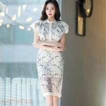 ワンピース レース フリル 膝丈 セクシー キャバ 嬢 パーティ ドレス ミニ フォーマル 花柄 刺繍