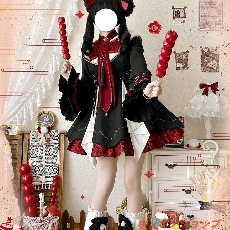 中華風Lolita洋装 新中式デザイン 豪華セット ワンピース 披肩 胸前リボン レッグカバー 撮影会 舞台演出 推し活 ハロウィン イベント用 高品質