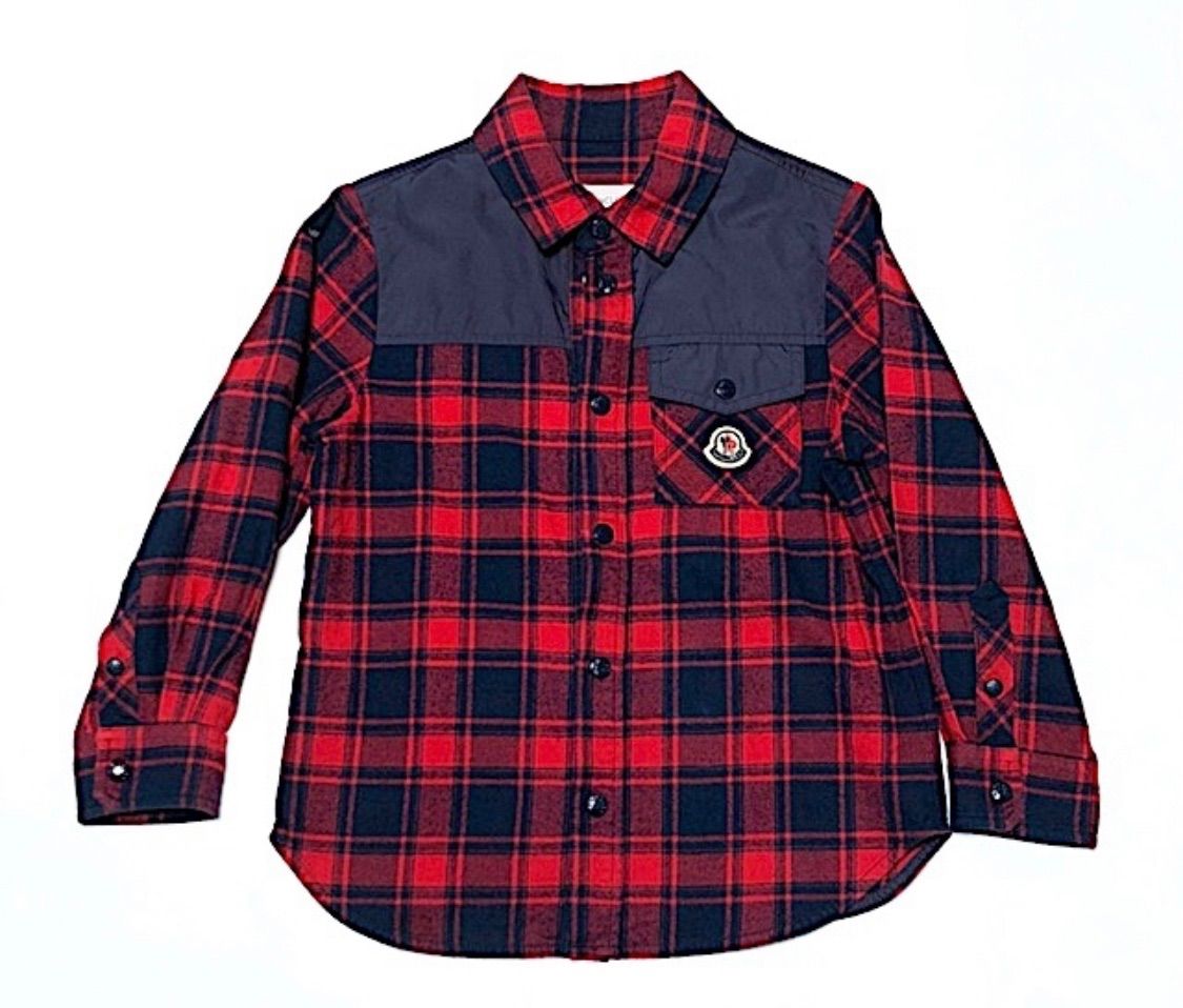 センス抜群＆可愛いです 早い者勝ち Moncler モンクレール 2025AW キッズ ロゴ ワッペン チェック柄 長袖シャツ フランネル 6A|116m 2A48