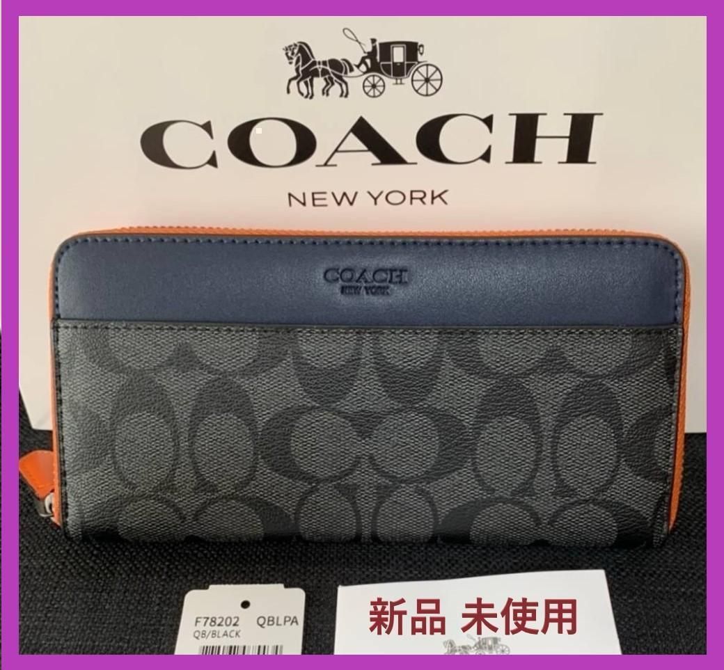 COACH コーチ 新品 長財布 黒 メンズ レディース 財布 ブラック 002