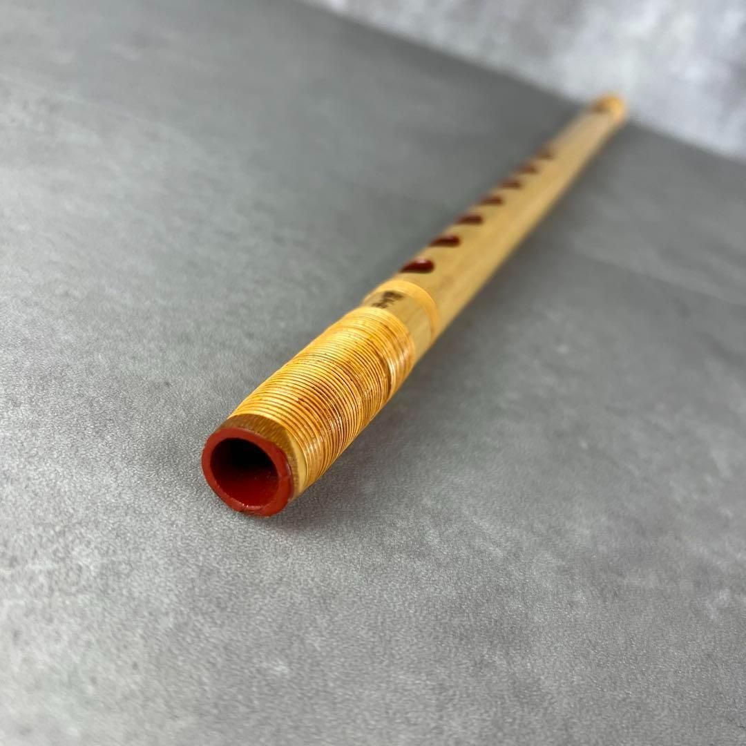 篠笛 お囃子用 獅子田 㐂月 朱塗 竹製 天地巻き 全長約42cm 25M9250TR0000-02