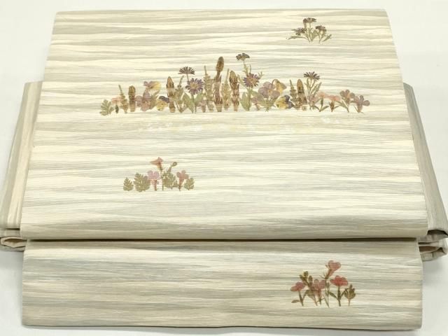 平和屋着物●ワンタッチつけ帯 螺鈿箔 押し花 百花繚乱 正絹 ♥ DAAW6739ob