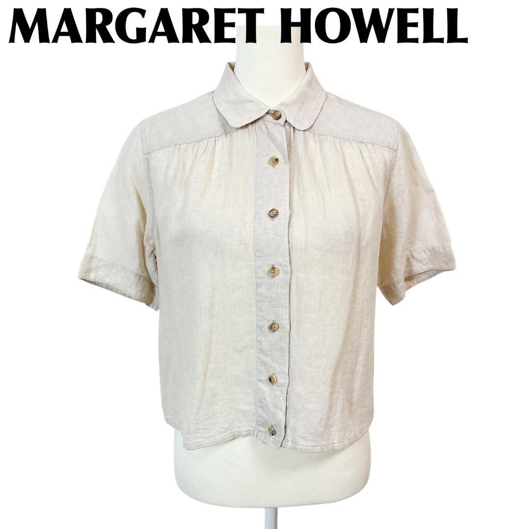 マーガレットハウエル 麻100％ 半袖リネンシャツ 1 ライトベージュ