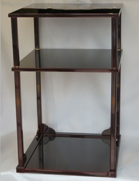 茶道具 寿棚 塗師2代目助田宗明作 木製 溜塗 新品未使用 組み立式 桐共