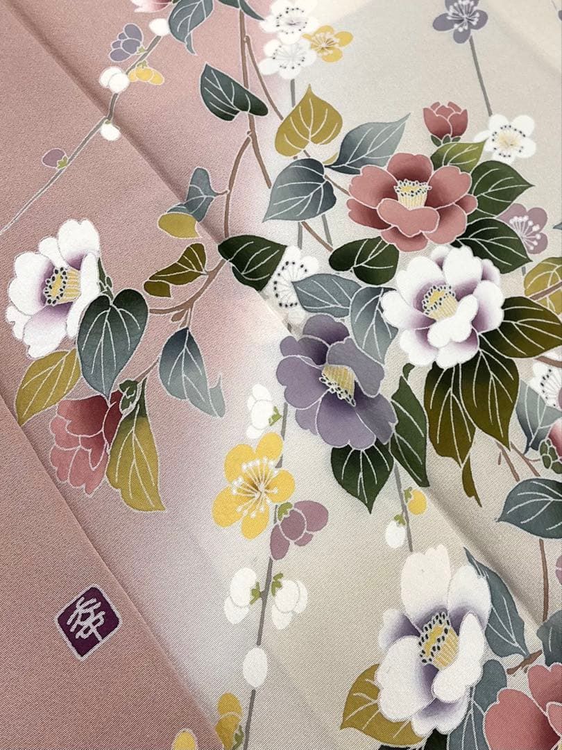 手描き友禅 作家物 訪問着 落款入 ちりめん 正絹 躾糸付き - メルカリ