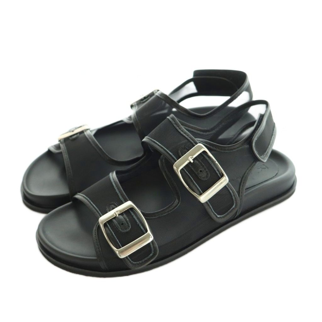 ファビオルスコーニ FABIO RUSCONI チュールダブルベルトサンダル バックル 37 24.0cm 黒 |MI OS