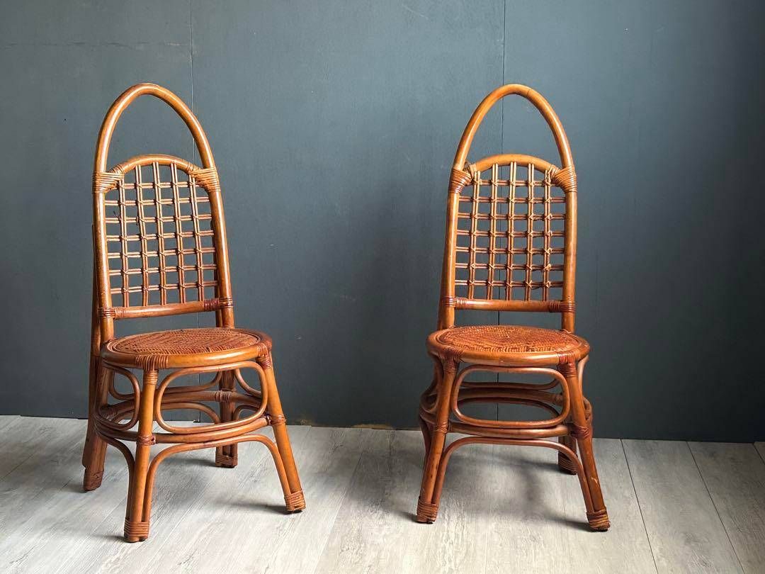 希少　ラタン　Rattan ハイバックチェア　バリ島　ヴィンテージ　2脚　IN 希少ラタンRattan ハイバックチェアバリ島ヴィンテージ2脚IN
