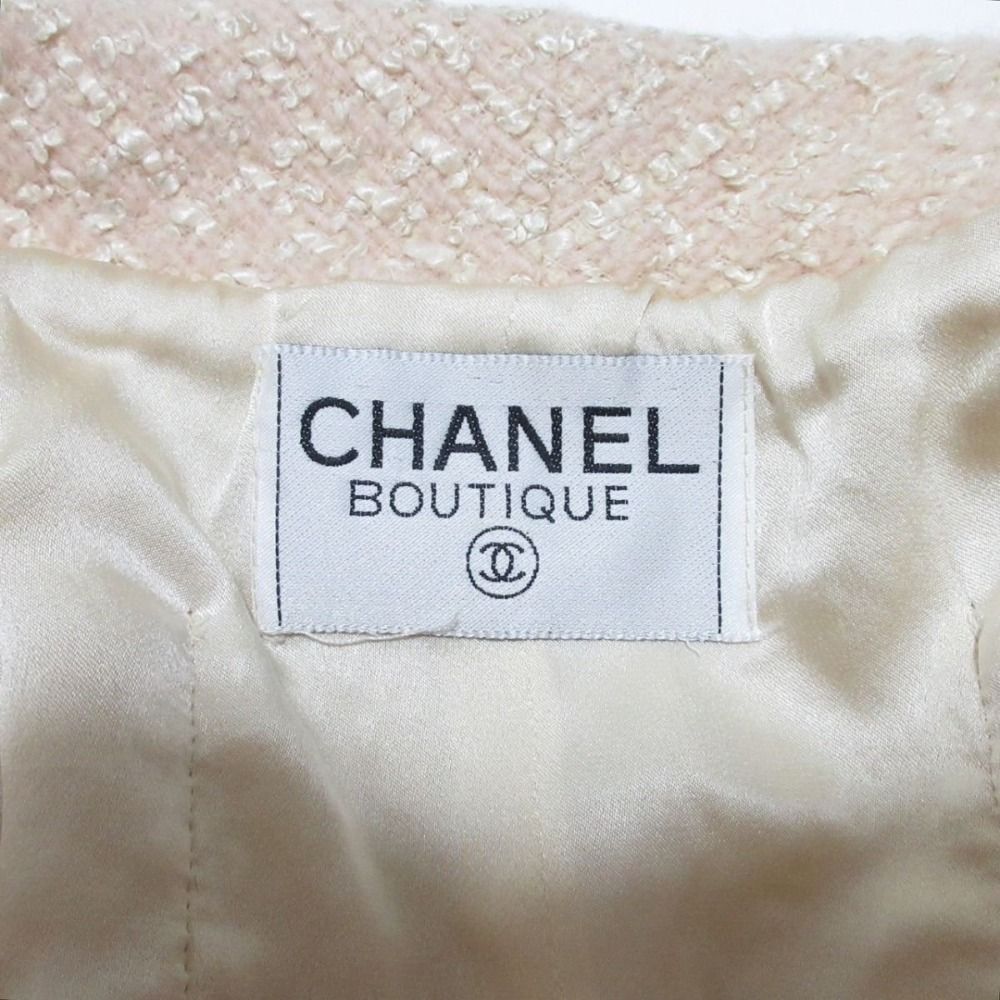 CHANEL シャネル ヴィンテージ ココマーク 金ボタン ショート丈 ツイードジャケット×スカート セットアップ ピンク×ホワイト レディース 【中学生】