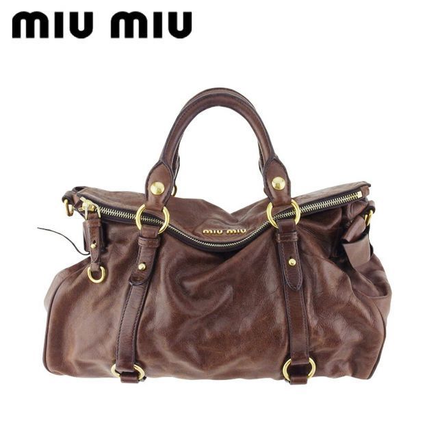 ミュウミュウ ハンドバッグ ミニボストン バッグ レディース サイドリボン ブラウン ゴールド レザー miu miu T20483