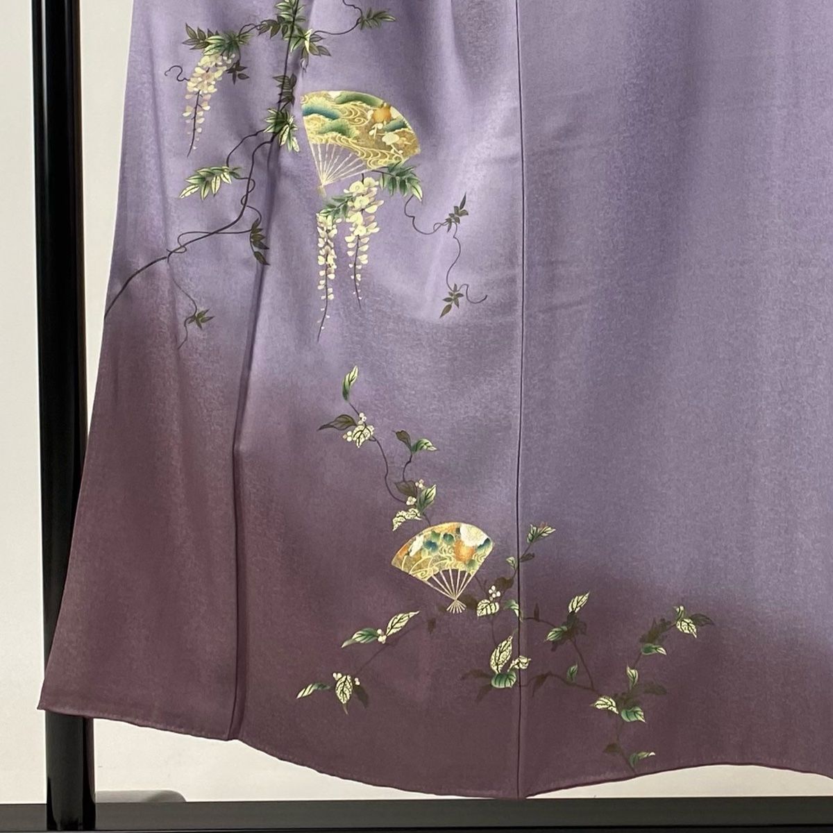 付下げ 身丈152cm 裄丈64cm M 袷 藤 扇 金銀彩 染め分け 薄紫 付下げ 身丈152cm 裄丈64cm M 袷 藤 扇 金銀彩 染め分け 薄紫