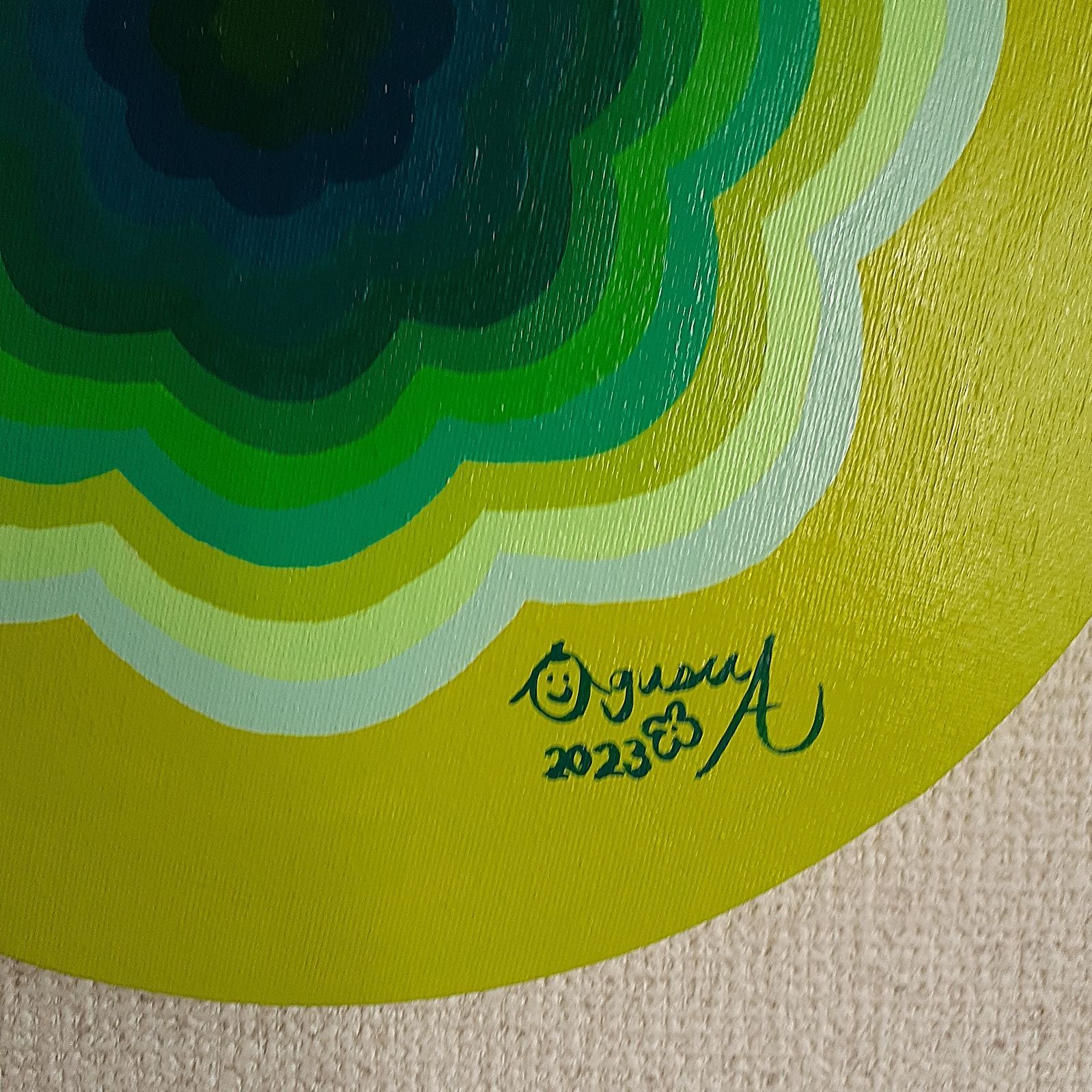 緑の曼荼羅 画家 小楠アキコ作品 サイズ30×30cm アクリル絵の具-