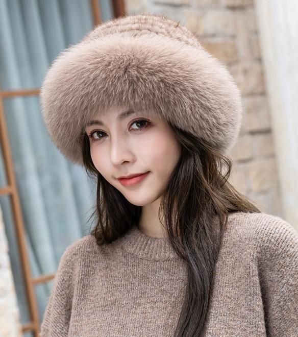 新品 上質クロスミンクと上品なフォックスの編込みハット ギフト