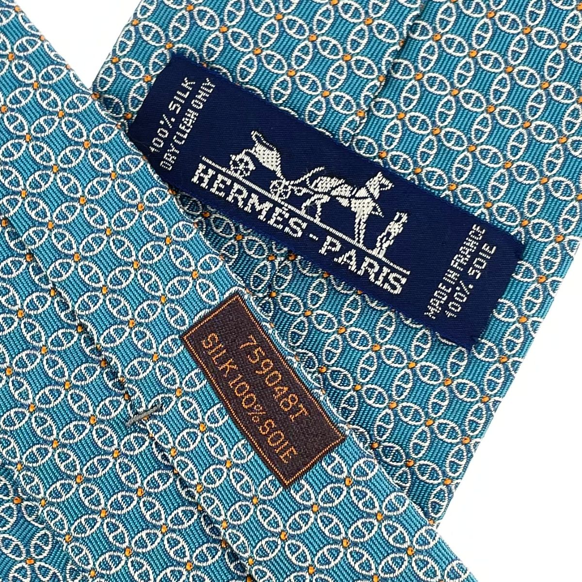 HERMES エルメス ネクタイ 759048 T ターコイズブルー シルク100