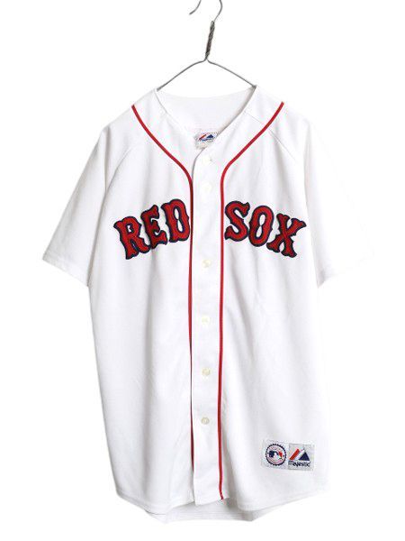 なクーポン配布中! レッドソックス ベースボール シャツ メンズ M | MLB オフィシャル マジェスティック 大リーグ ユニフォーム ゲームシャツ ジャージ 重ね着