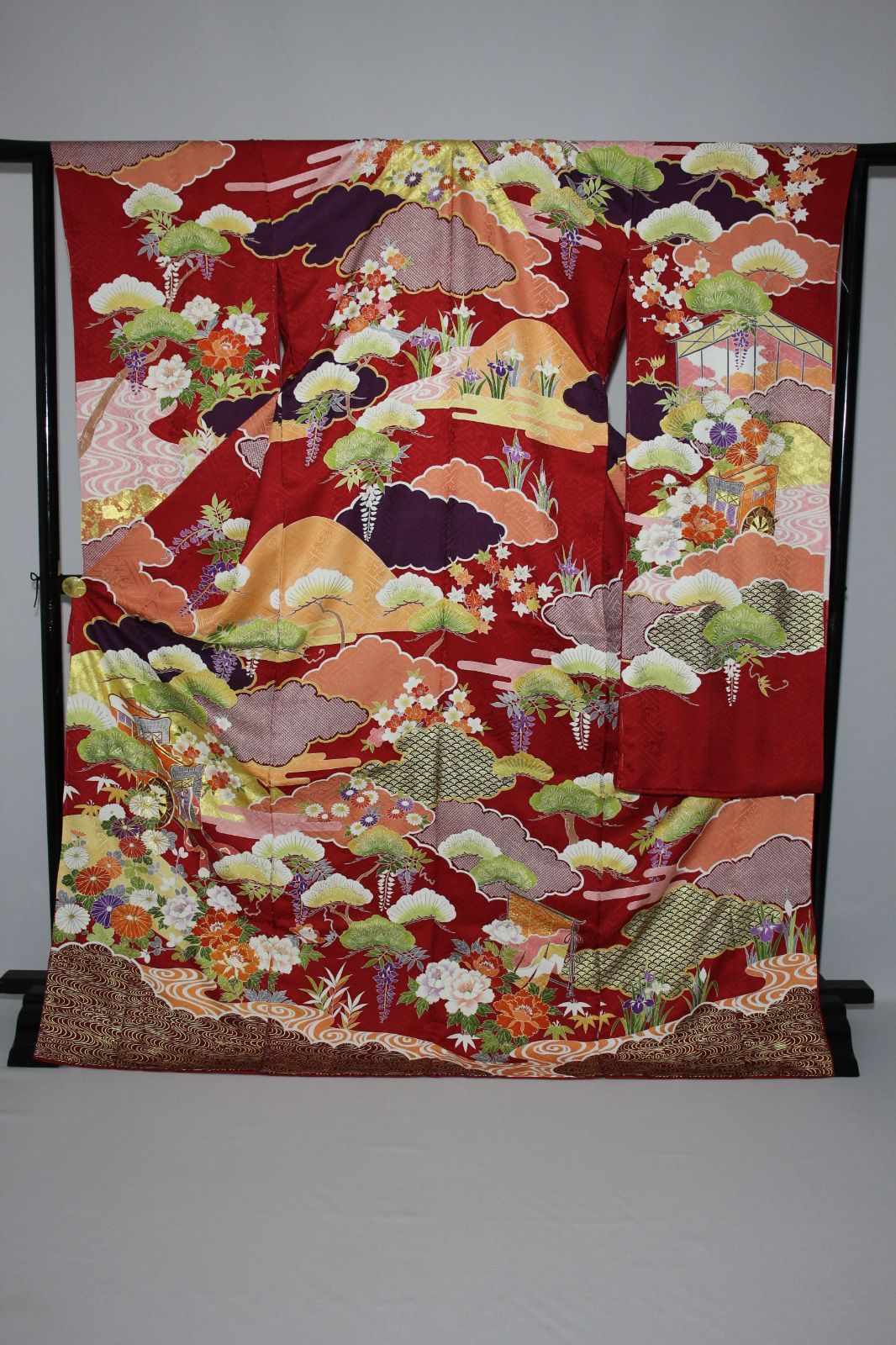 振袖 手描き 京友禅 京都 本物 赤地 御所車 高級振袖 成人式 最高級