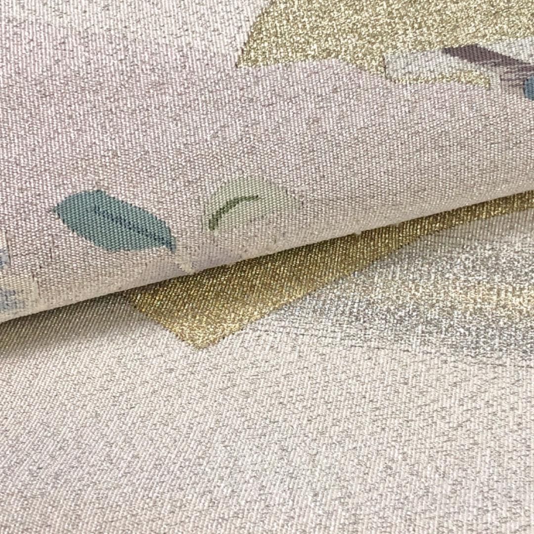 名古屋帯 綴れ 地紙に椿の花模様 ガード加工 生成色 O-5181 名古屋帯 綴れ 地紙に椿の花模様 ガード加工 生成色 O-5181