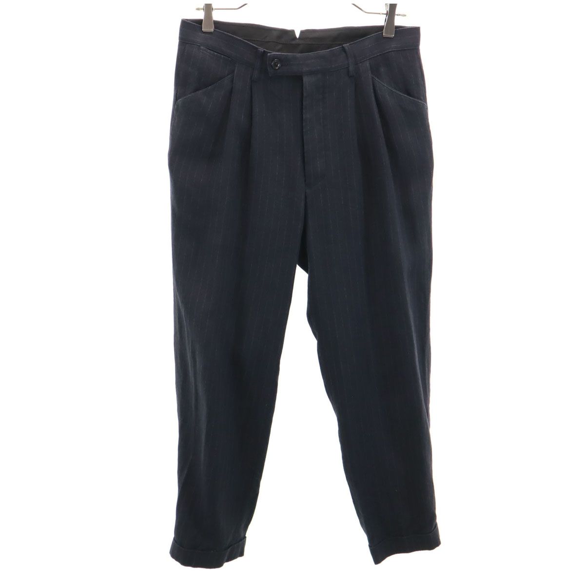 tilt the authentics チルトザオーセンティックス リネンブレンド ストライプ柄 スラックスパンツ 2 チャコール メンズ 古着