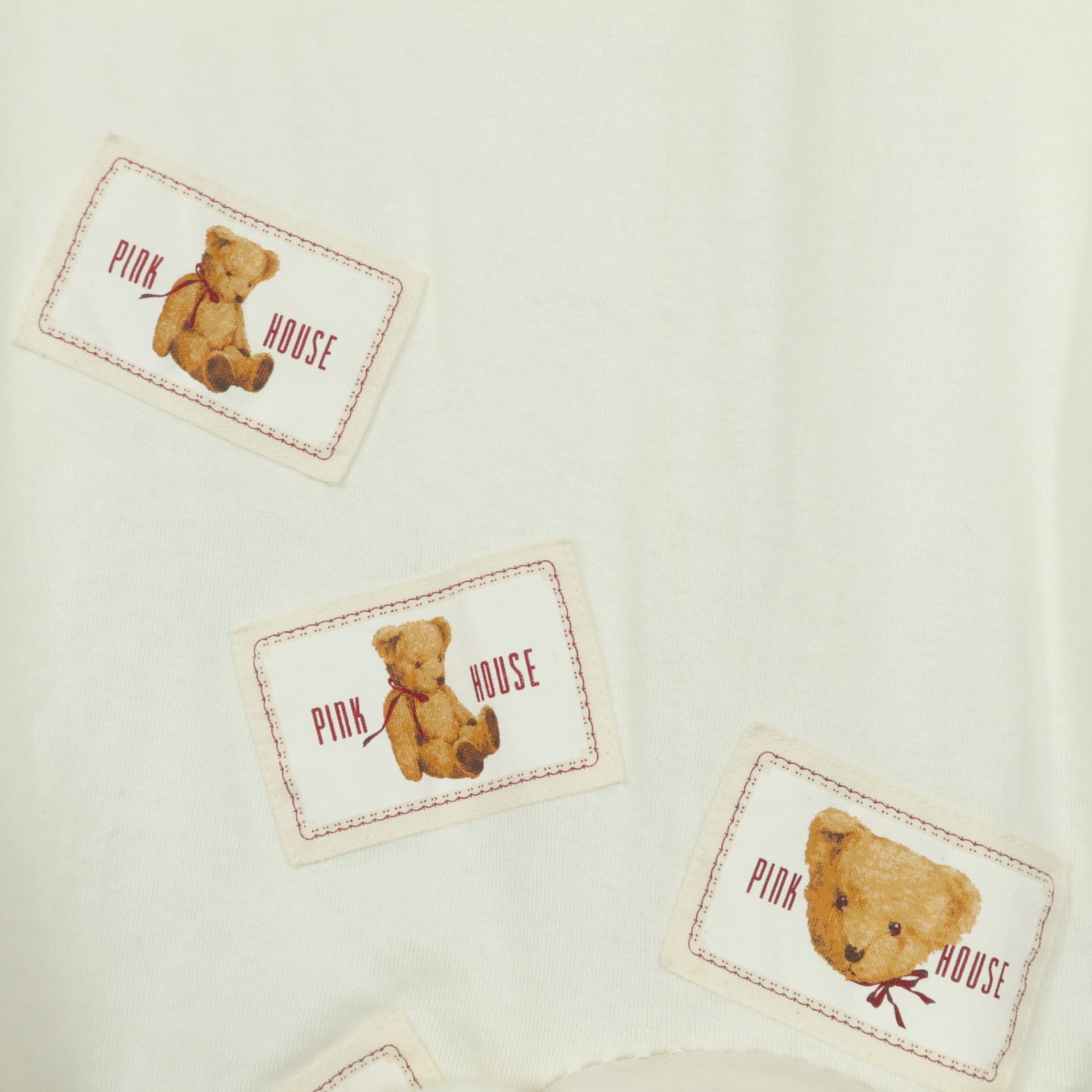 売れ筋商品|||ピンクハウス★クマ付きTシャツ 半袖カットソー サイズM 白系 ワッペンいっぱい♪z12562 PINK HOUSE - ピンクハウス☆クマ付きTシャツ 半袖カットソー