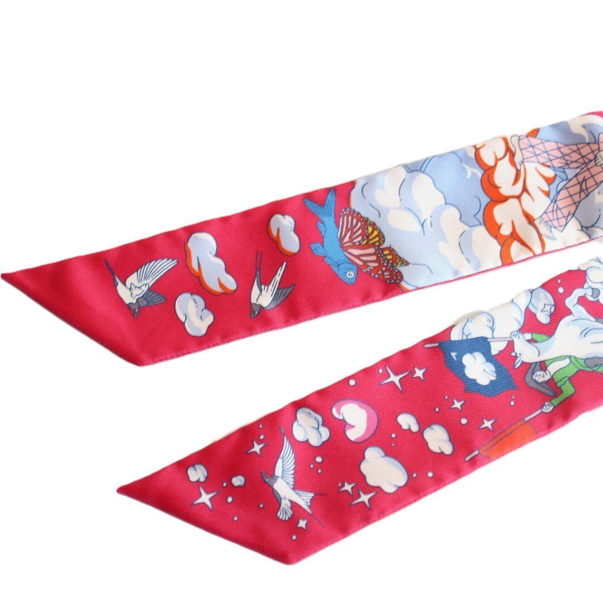 美品】HERMES エルメス ツイリー 私の雲 シルク100％ レッド系【いおき