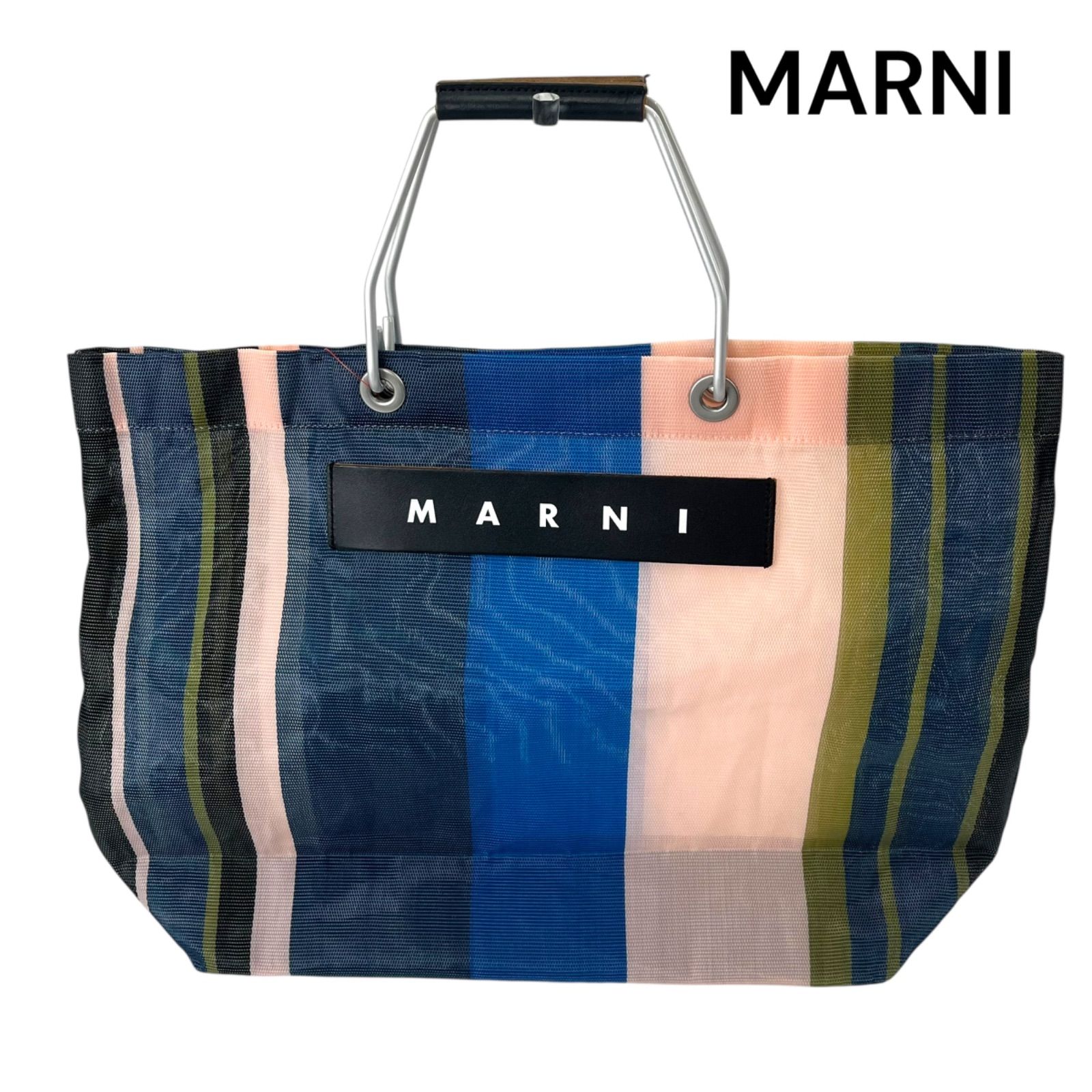 MARNI FLOWER CAFE マルニ　バッグ　イノックスグレー MARNI FLOWER CAFE ストライプ バッグ ミニ マルチグレー トート
