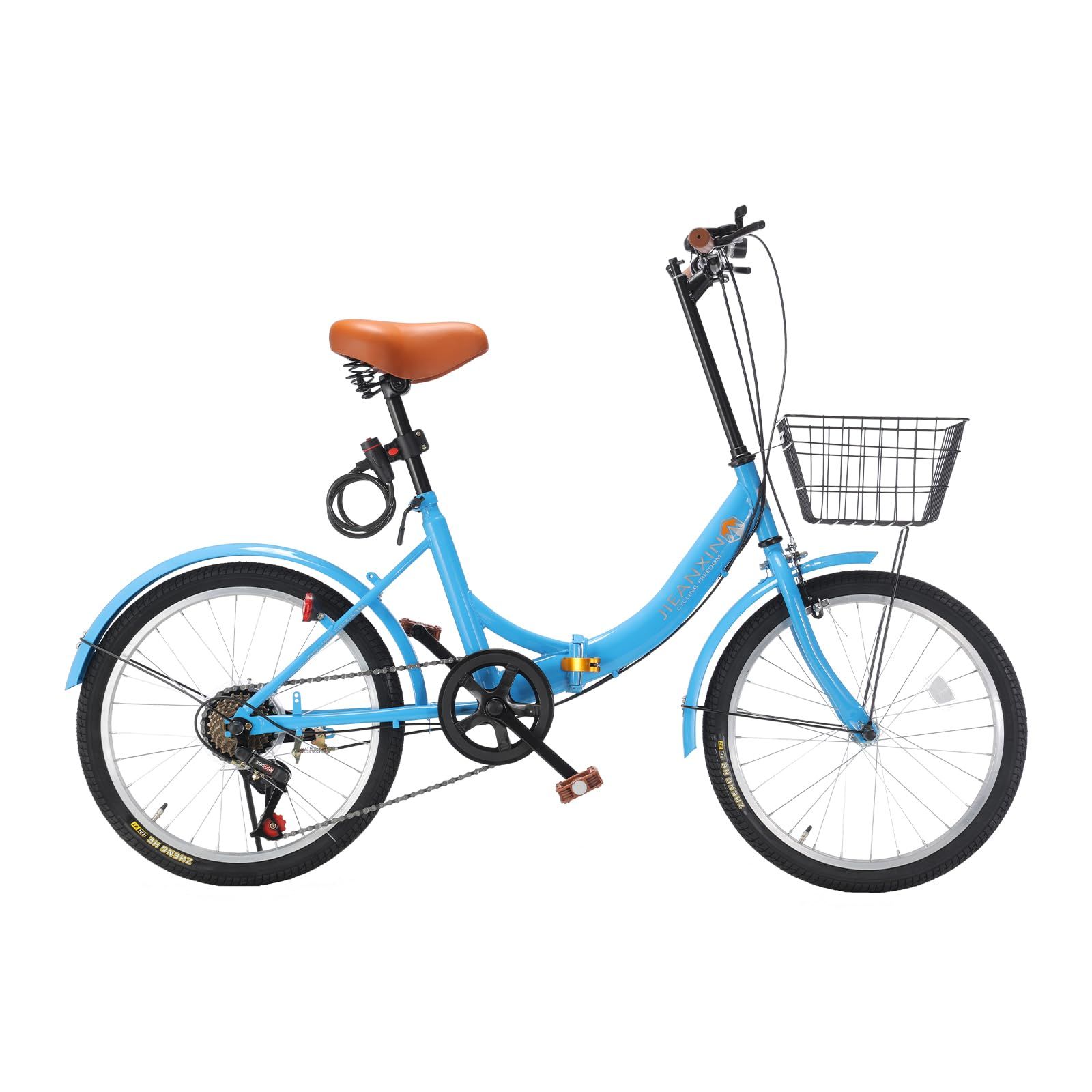 大人気 J-TANXJ 自転車 折りたたみ自転車 20インチ 7段変速 軽量 小径車 防滑タイヤ 高炭素鋼フレーム カゴ･ワイヤー錠･ライト付き 前後泥除け装備 男性 女性 初心者 通勤 通学 街乗り 08
