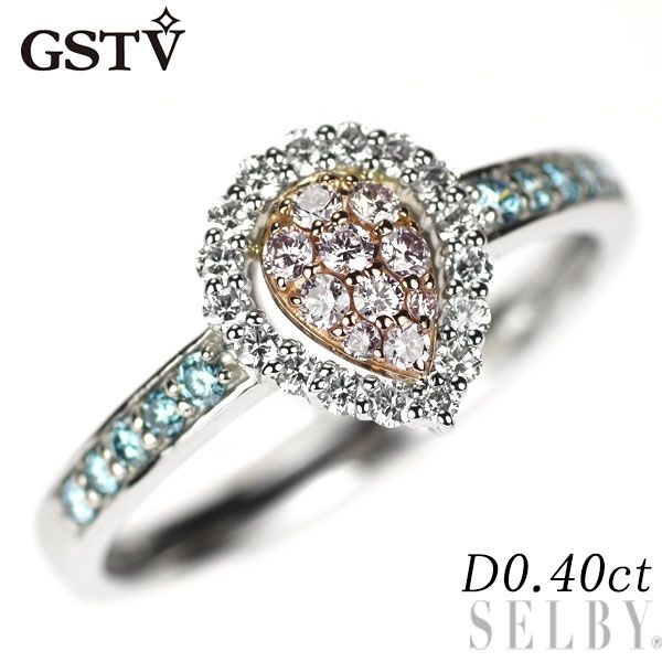 GSTV Pt950|K18PG 天然ピンク|トリートアイスブルー|カラーレスダイヤモンド リング D0.40ct パヴェ