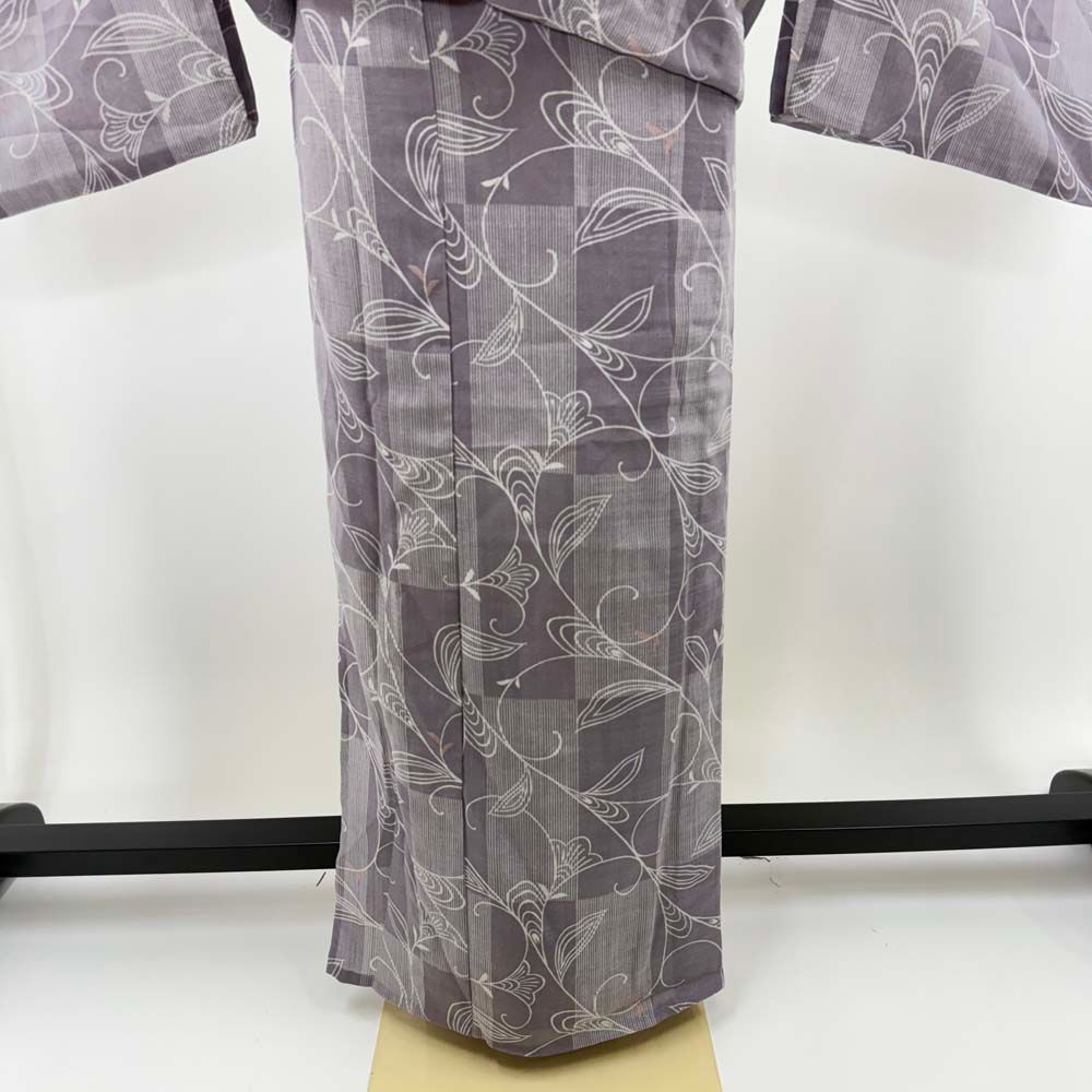 小紋 夏 紗 夏用 洗える着物 裄66.5cm 身丈159cm 花柄 お洒落着