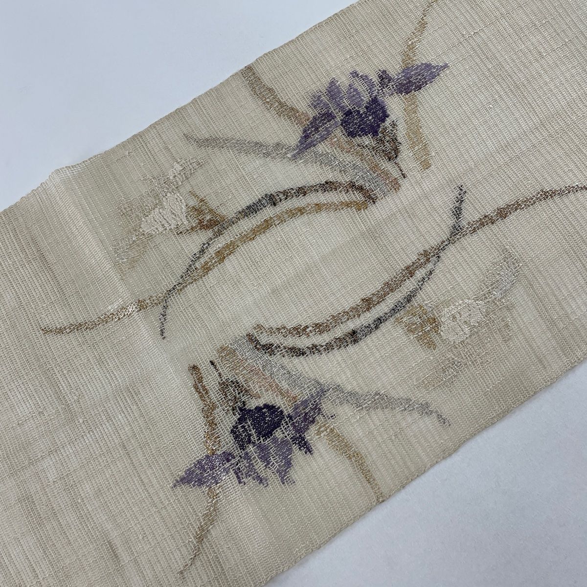 名古屋帯 秀品 夏帯 八寸名古屋帯 松葉仕立て 菖蒲 観世水 箔 金
