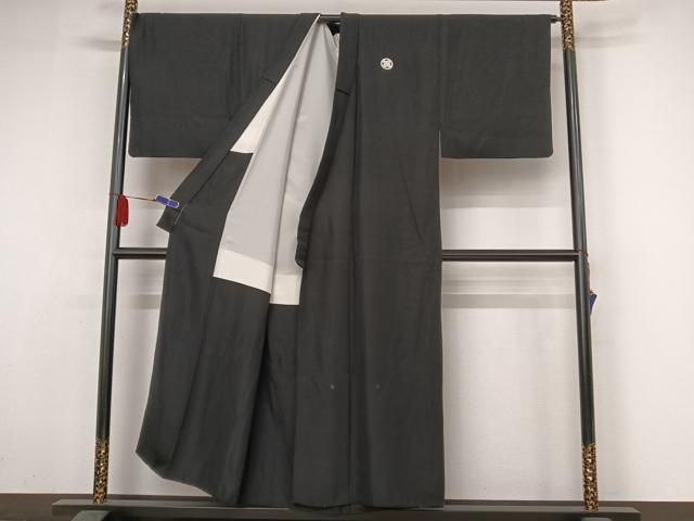 平和屋着物○男性 黒紋付 長羽織セット 正絹 逸品 AAAZ3037np