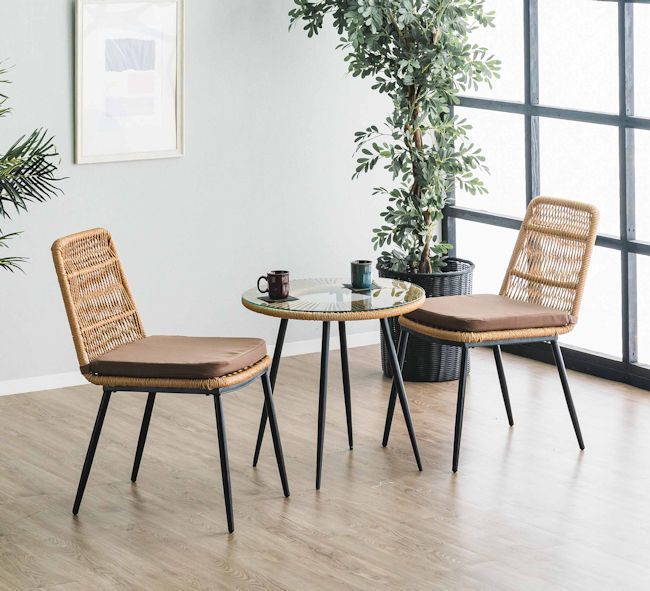 人工ラタン肘なしリゾートチェア2脚組 ダイニングチェア 椅子