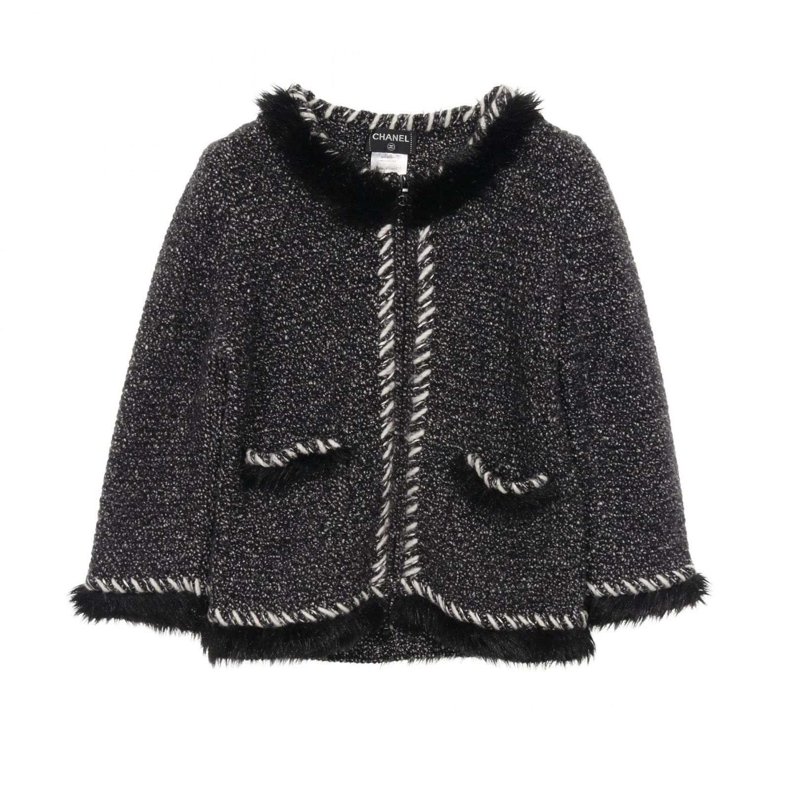 【ワイフ品】CHANELウール ココマークボタン ノーカラージャケット ワイフ品】CHANELウール ココマークボタン ノーカラージャケット
