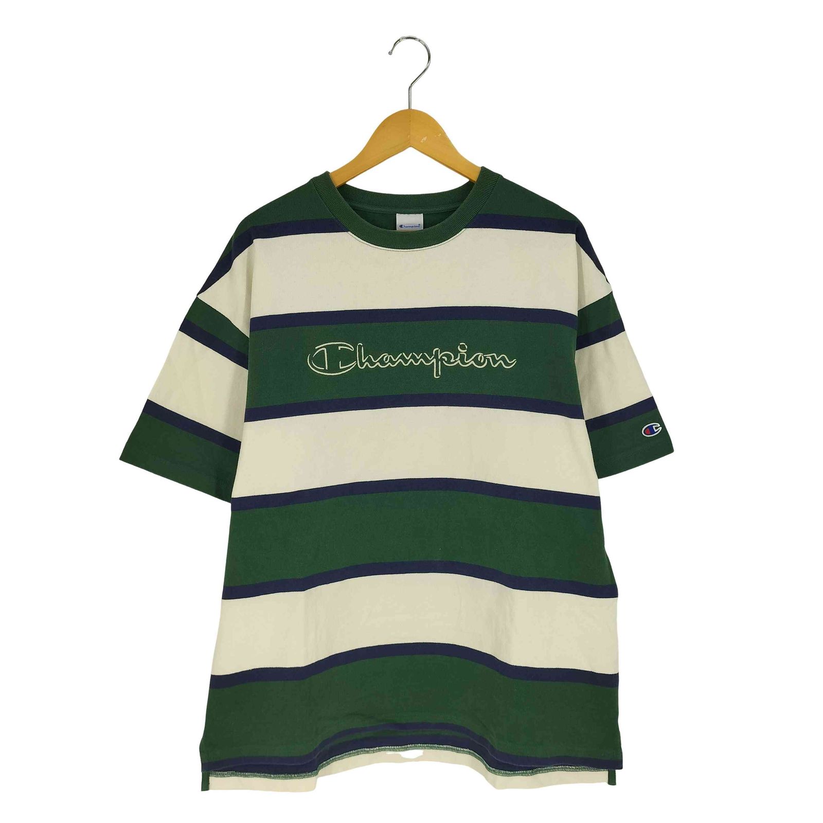 チャンピオン Champion 配色ボーダー スクリプトロゴ刺繍 クルーネックTシャツ メンズ import：L 