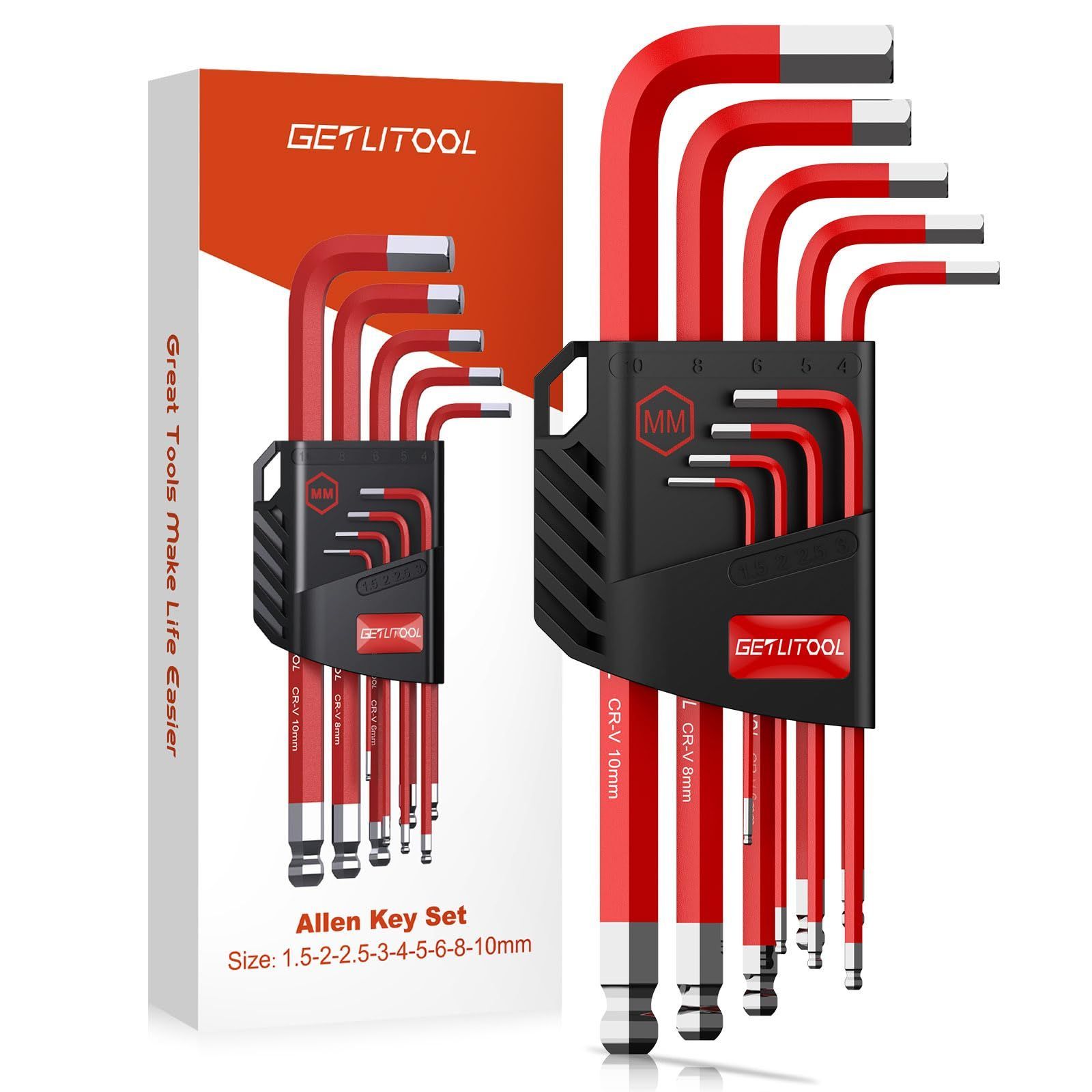 Size:六角 GETLITOOL 六角レンチ セット 六角棒 レンチ 9本 1.5-10mm ボールポイント 滑り止め 六角レンチ cr-v公制 六角 レンチ 自転車の修理 家具の組み立て 家電の修理など