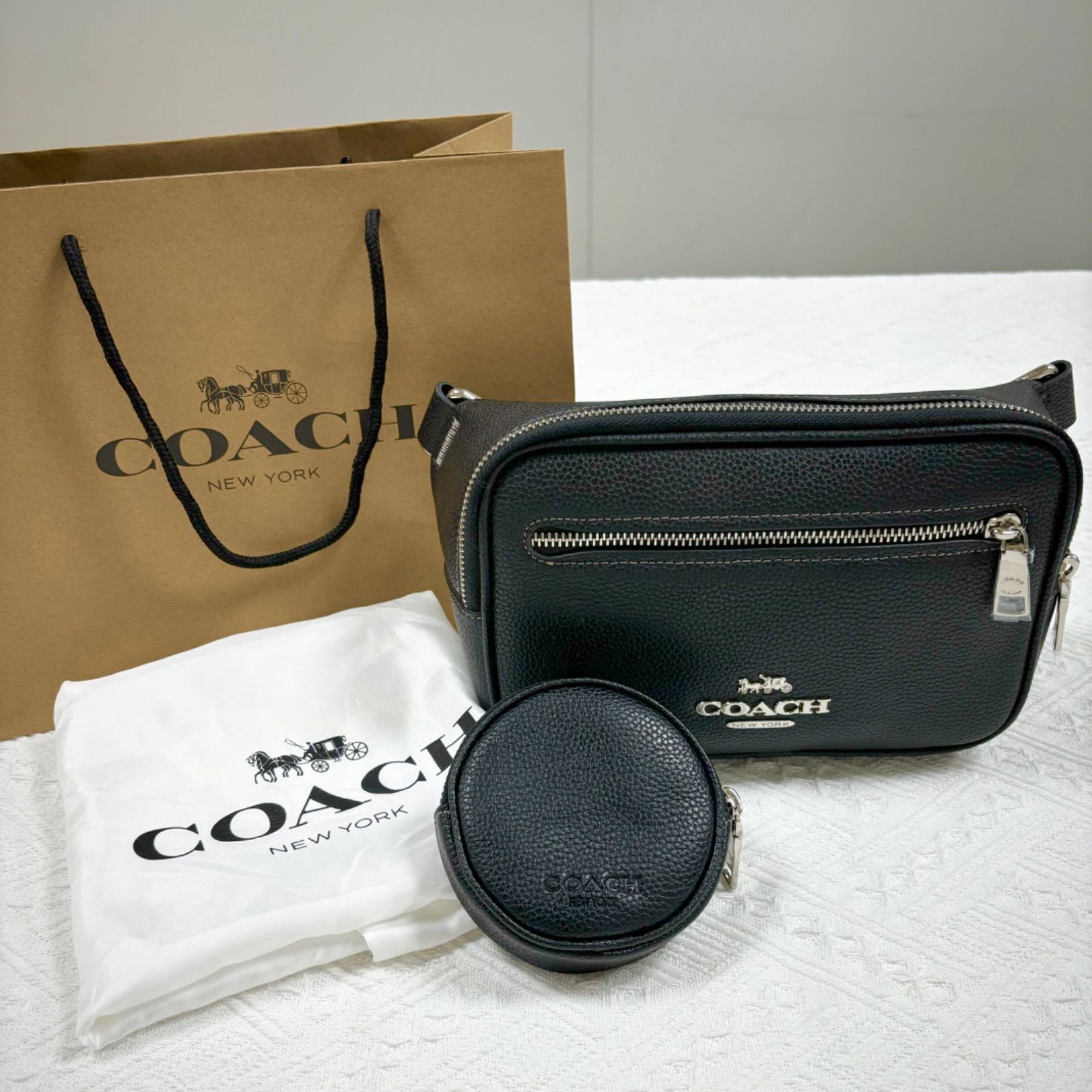 COACH バッグ メンズ ボディバッグ アウトレット レザー ブラック 新品