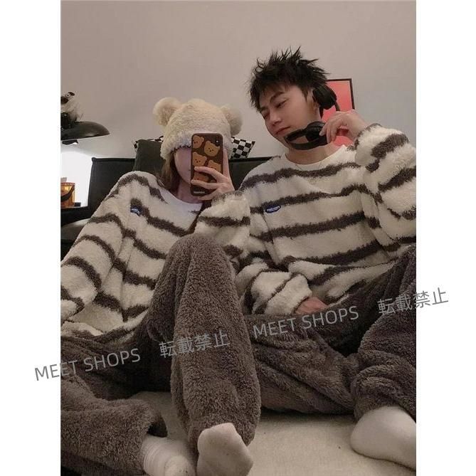  ペアパジャマ 冬 モコモコ カップル ペア ルームウェア セット 長袖 パジャマ 夫婦 もこもこ メンズ 秋冬 結婚祝い プレゼント ddhc 53 パジャマ ルームウェア パジャマ