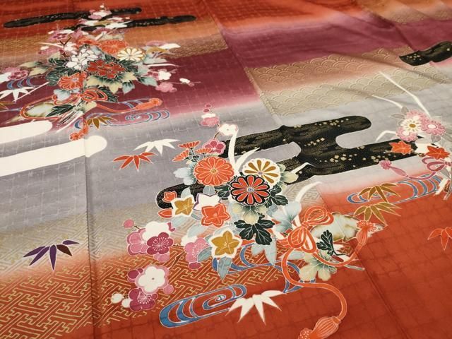 未使用 正絹 袷 枝垂れ桜と暈しの訪問着です^_^ 訪問着 枝垂桜に霞花丸紋 S / mtu_210