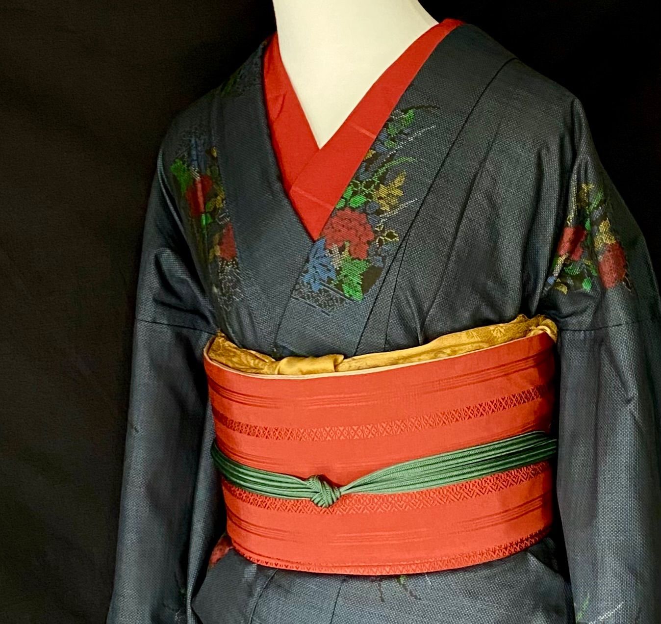 博多京袋帯〉献上柄 朱 SALE トール 両面使い 縞帯 軽い 手織り 全通  