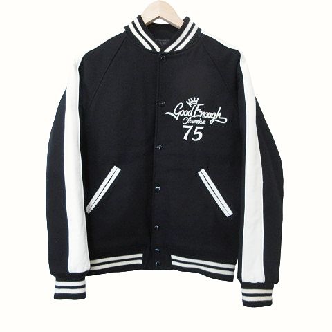 グッドイナフ GOODENOUGH 美品14AW 2nd TYPE VARSITY GE-141012 ヴァーシティ スタジャン カウレザー  パイピング Mサイズ 黒 ブラック 白 ホワイト - メルカリ