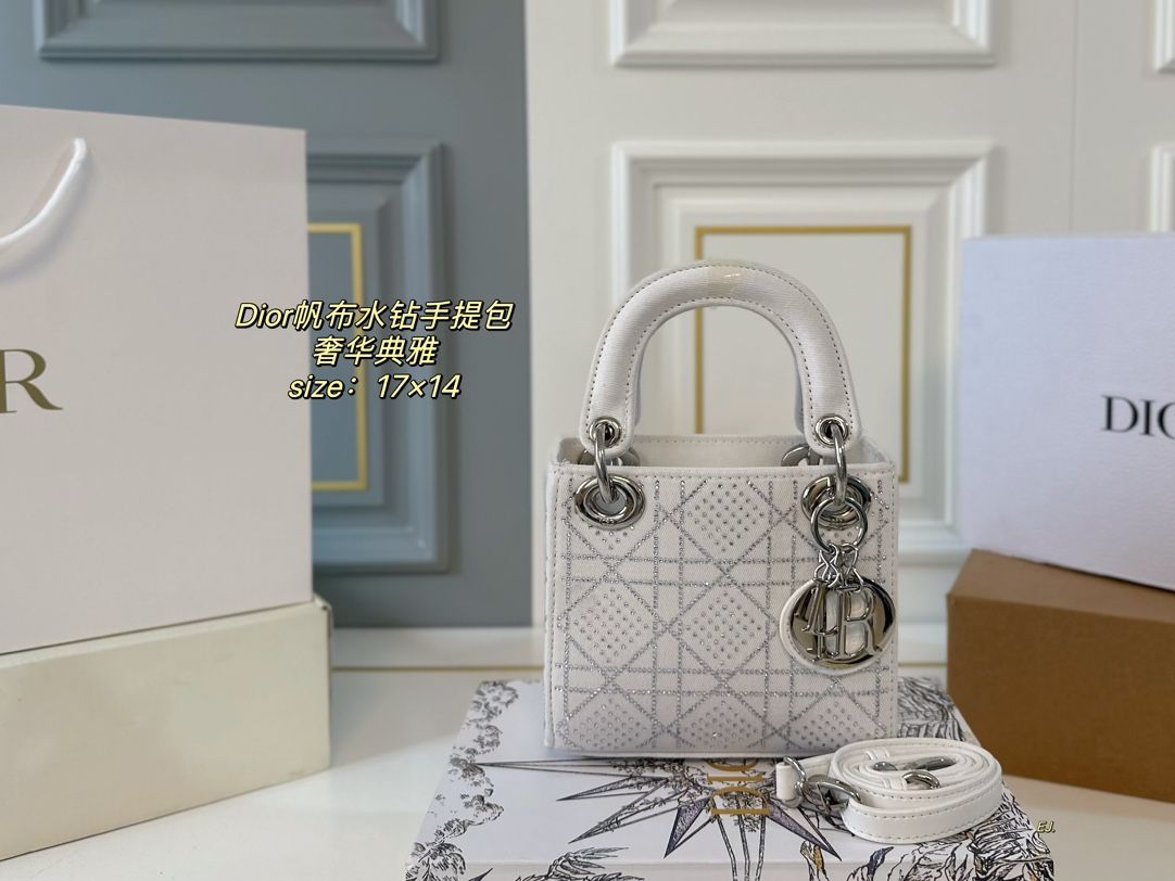 今日 DIOR Lady Dior キャンバスとスパークルストーンのハンドバッグ で今の在庫は な価格です WT1輸入