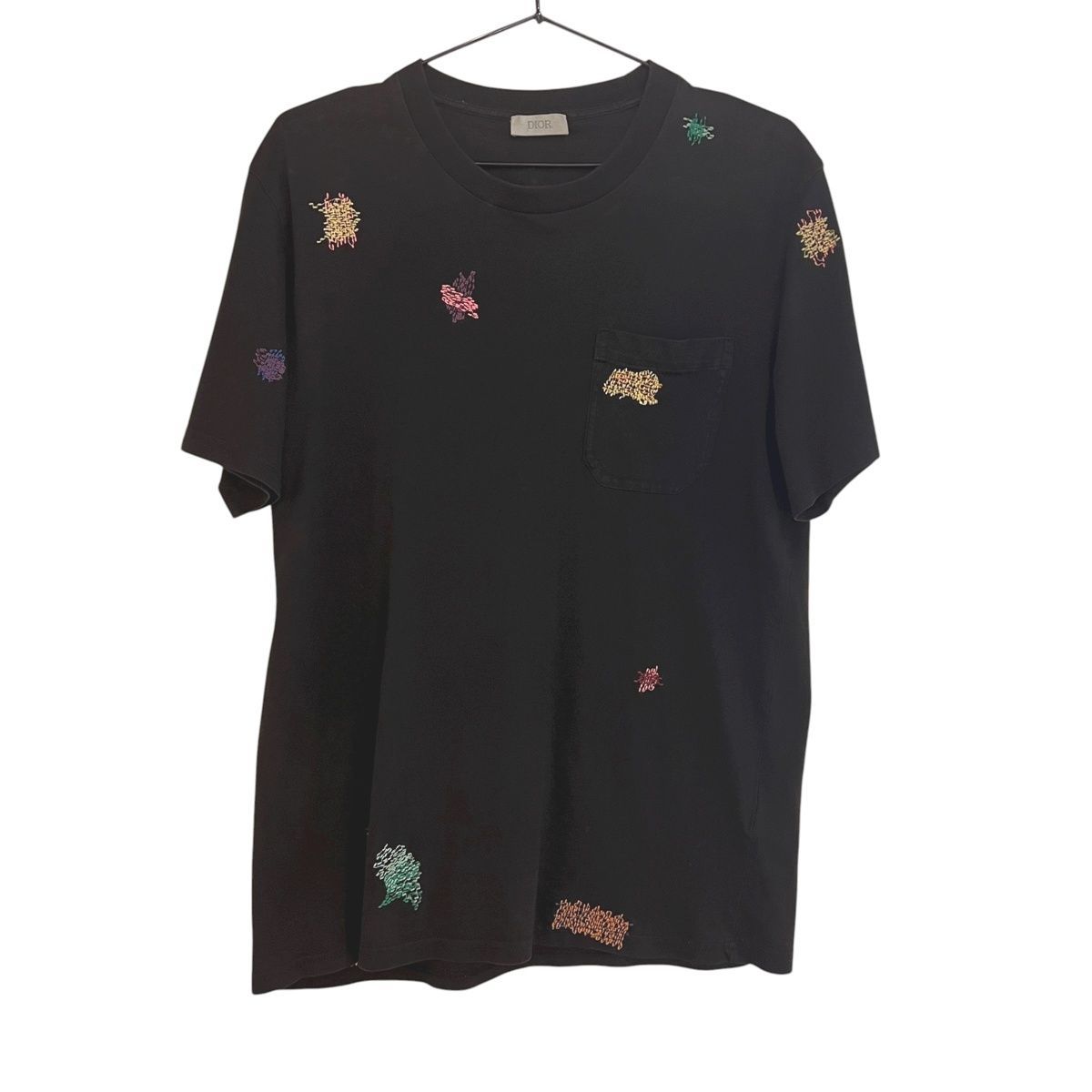 クリスチャンディオール Tシャツ ロゴ刺繍 モノグラム ブラック メンズM 中古】 Christian Dior クリスチャン・ディオール 刺繡 Tシャツ サイズ