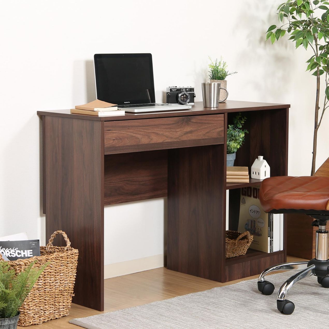 ♪コンパクト 棚付き 片袖ワークデスク 幅110cm ワークデスク 事務机 作業デスク PCデスク リモートワーク テレワーク