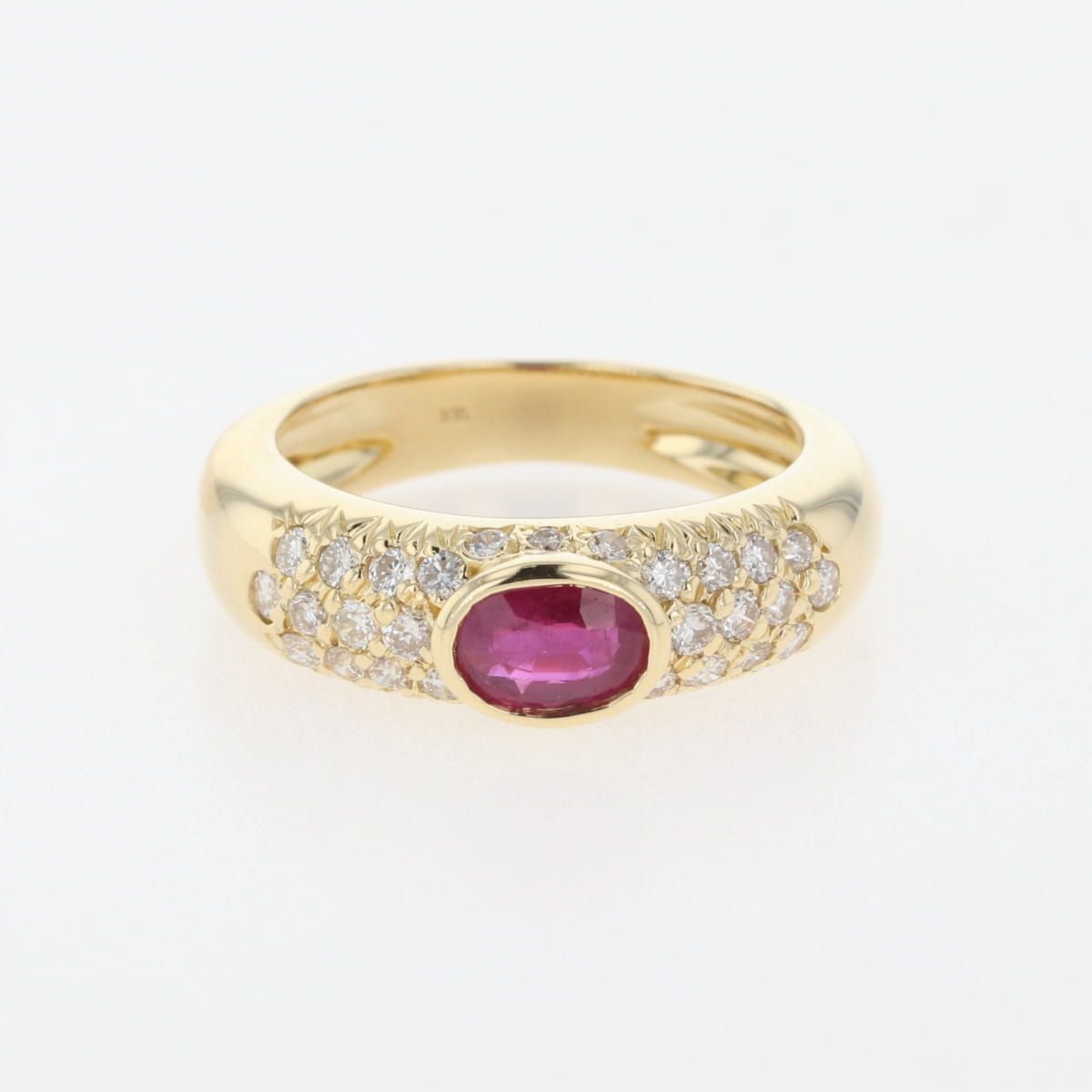 ルビー デザインリング YG イエローゴールド 指輪 メレダイヤ リング 12号 K18 ルビー ダイヤモンド レディース
