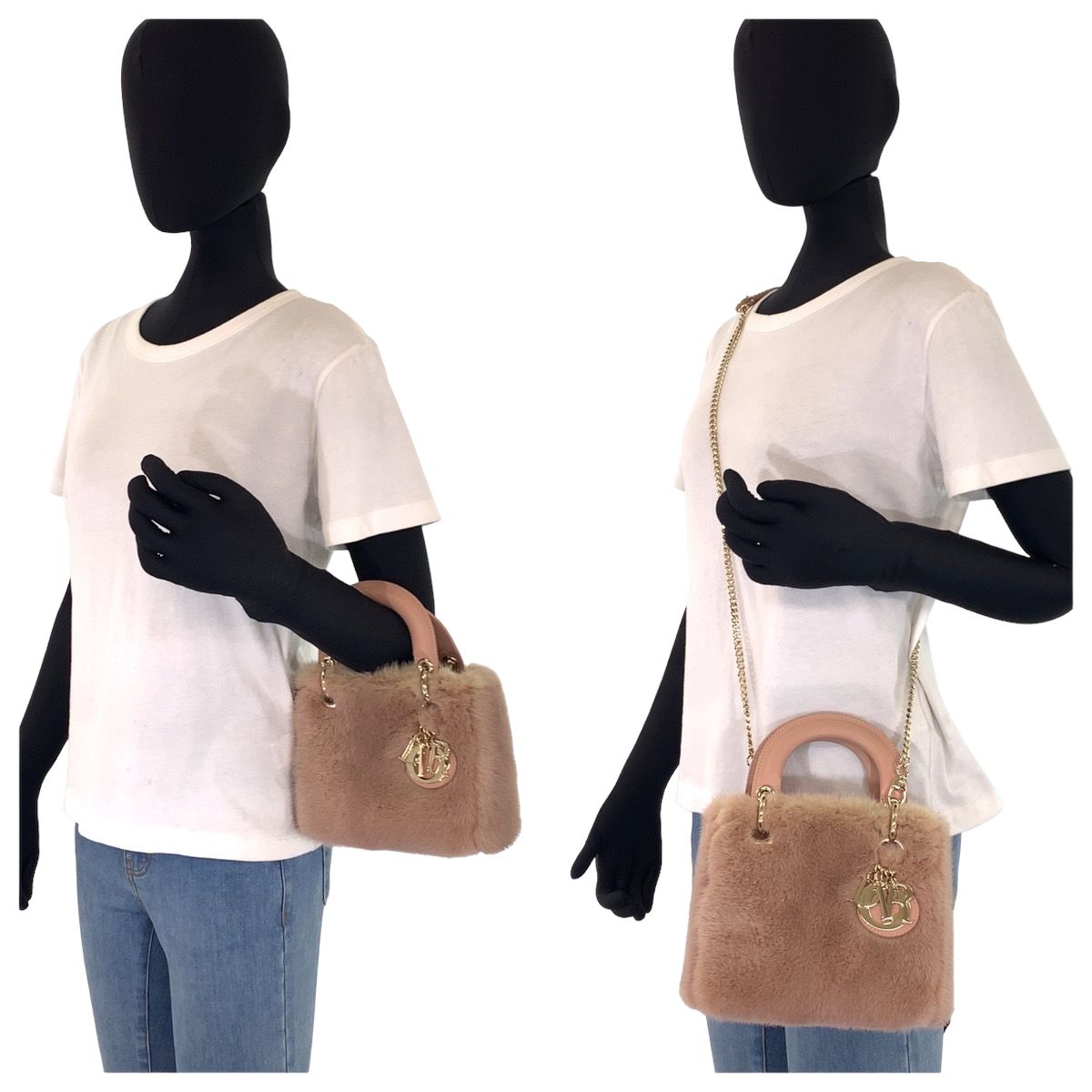 超美品 Dior ディオール レディディオール ファー ピンク ゴールド金具