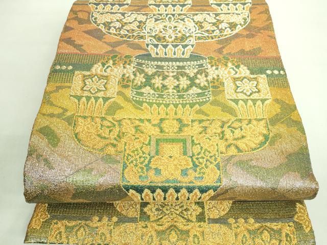 平和屋本店■極上　織の宝石・ダイヤモンドカット　佐波理綴　両面　六通柄袋帯　平等院美　金銀糸　証紙・色紙付き　逸品　DZAA7741kh5 平和屋本店□極上 織の宝石・ダイヤモンドカット 佐波理綴 両面 六通柄
